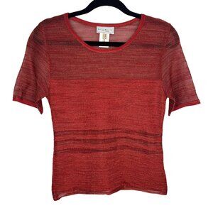 Contraire Louis Feraud Orange-Red Sheer Knit‎ Top Size 6 Made In Italy